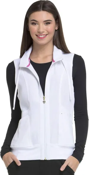 HeartSoul Zip Front Scrub Vest with Detachable Hood, Stretch Fabric HS500