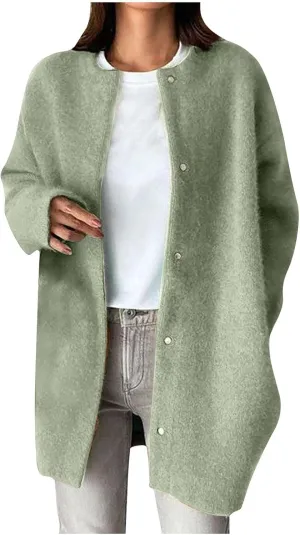 HGps8w Business Casual Wool Blend Pea Coats for Women Elegant Collarless Trench Coat Open Front Winter Overcoat Outerwear