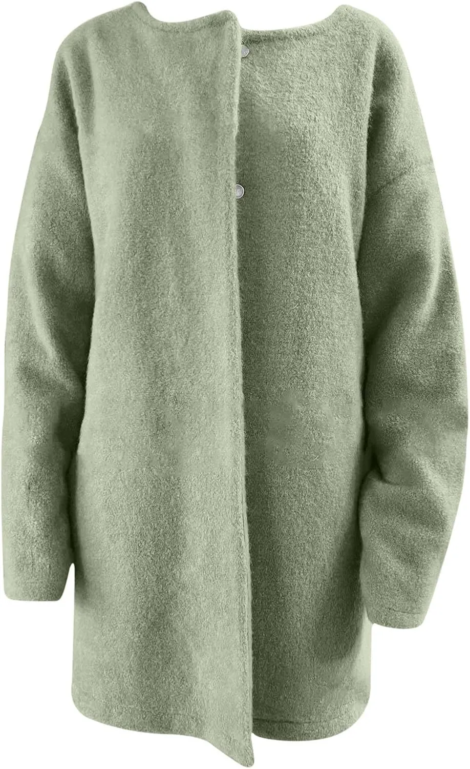 HGps8w Business Casual Wool Blend Pea Coats for Women Elegant Collarless Trench Coat Open Front Winter Overcoat Outerwear