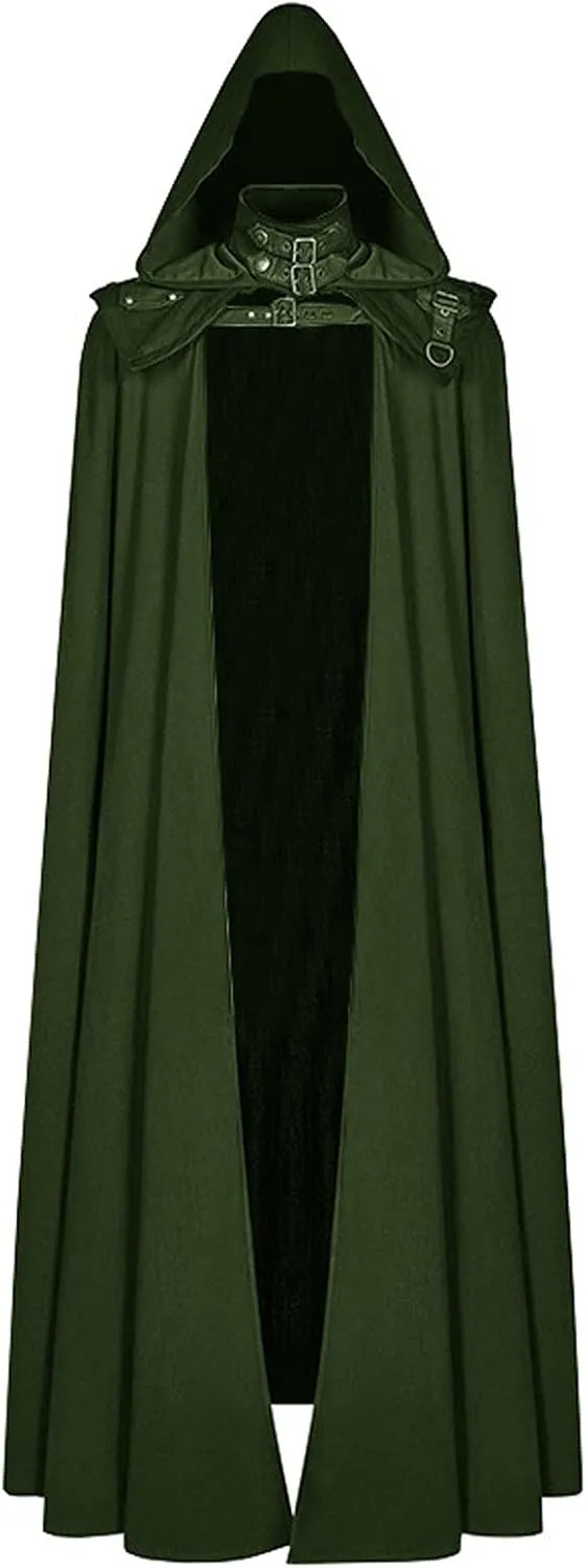 hhaappyy Halloween Costumes Adults,Medieval Hooded Gothic Devil Knight Robe Cloak Vampires Cosplay Cloak Hooded Capes Green XX-Large
