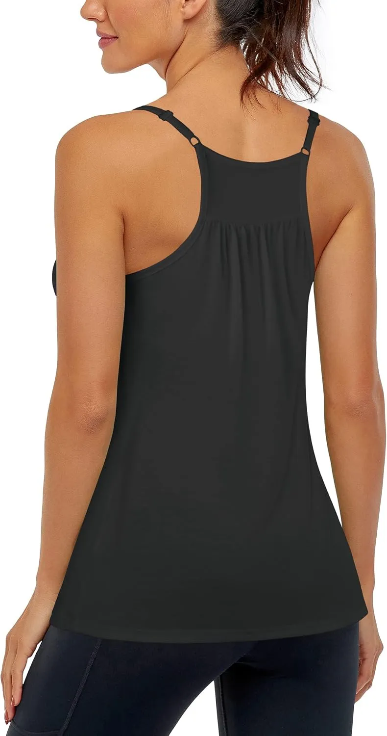 Hibelle Women's Workout Yoga Racerback Tank Tops with Built in Shelf Bra