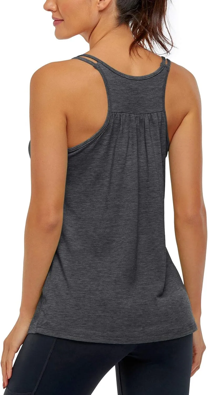 Hibelle Women's Workout Yoga Racerback Tank Tops with Built in Shelf Bra