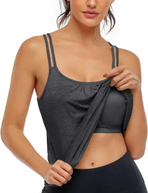 Hibelle Women's Workout Yoga Racerback Tank Tops with Built in Shelf Bra