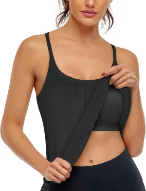 Hibelle Women's Workout Yoga Racerback Tank Tops with Built in Shelf Bra