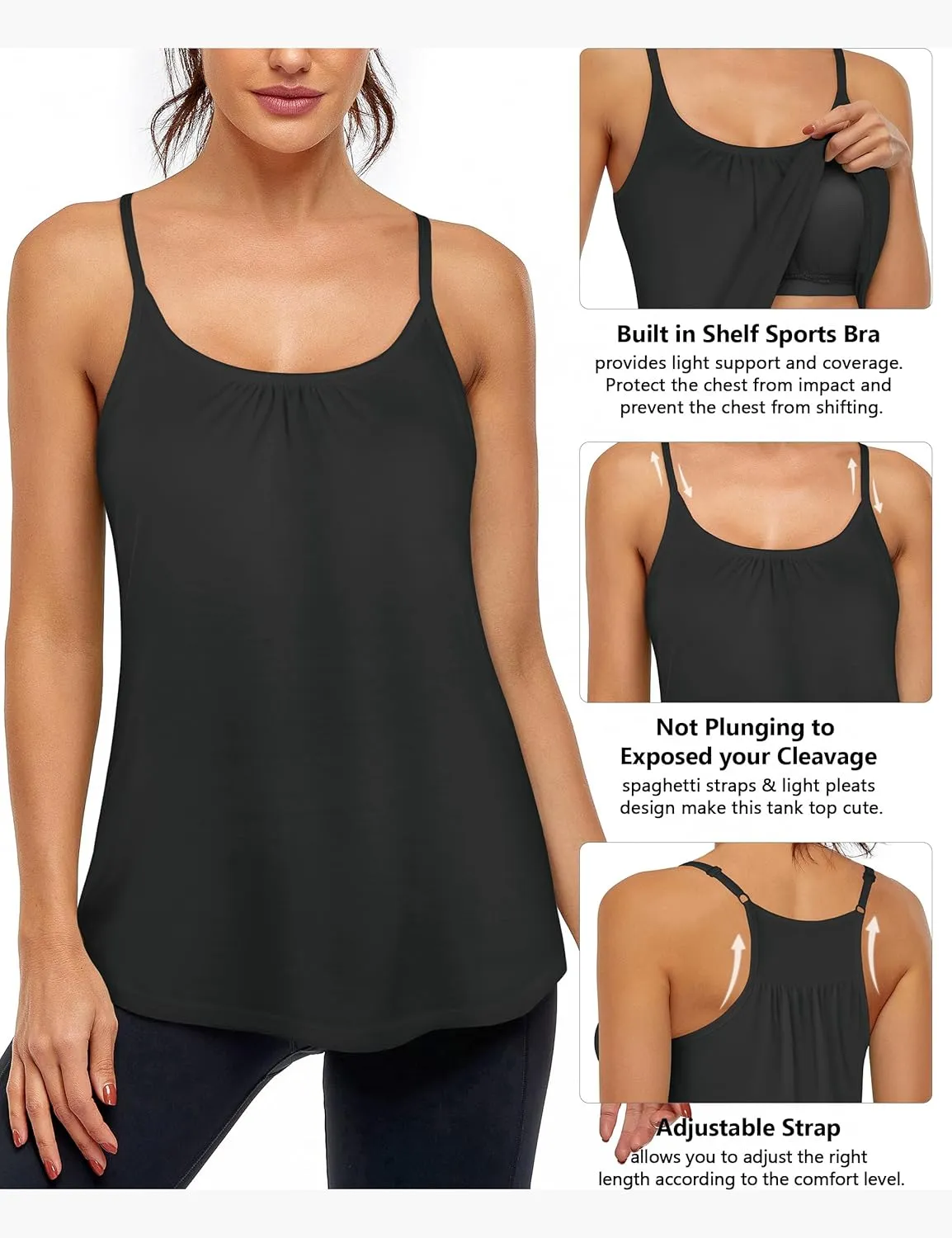 Hibelle Women's Workout Yoga Racerback Tank Tops with Built in Shelf Bra