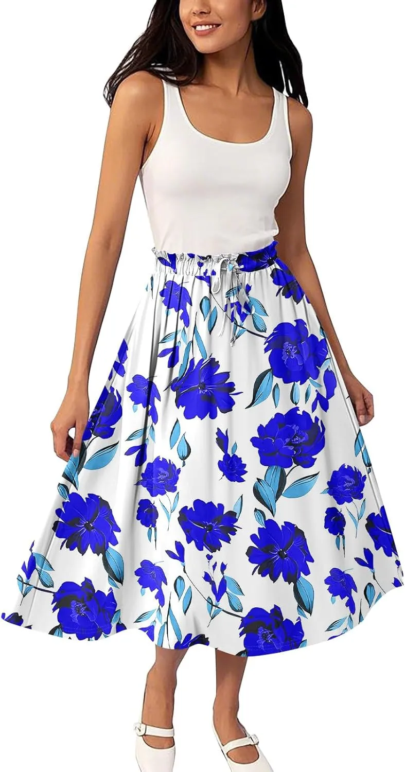 High Waisted Skirts for Women Long Pleated A-Line Flowy Maxi Skirt Bohemian Style