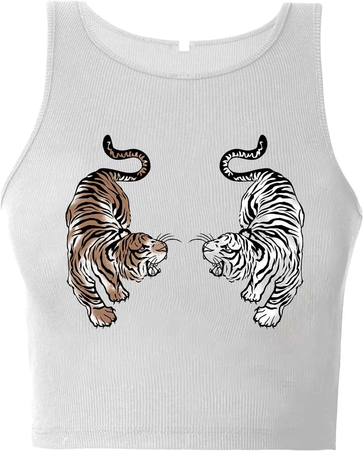 Hilinker Women's Summer Tank Tops Sleeveless Letter Graphic Printed Ribbed Knit Basic Crop Cami Tops Shirt