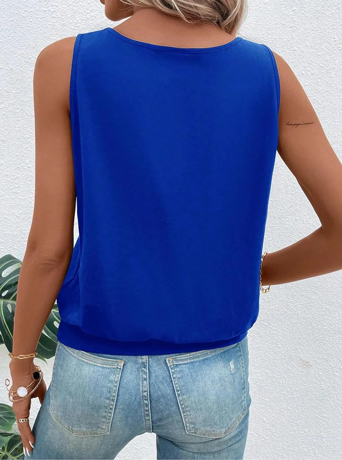 Hilinker Womens V Neck Ombre Tank Top Summer Casual Basic Loose Sleeveless T Shirt