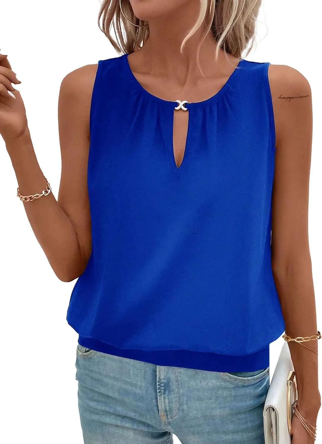 Hilinker Womens V Neck Ombre Tank Top Summer Casual Basic Loose Sleeveless T Shirt