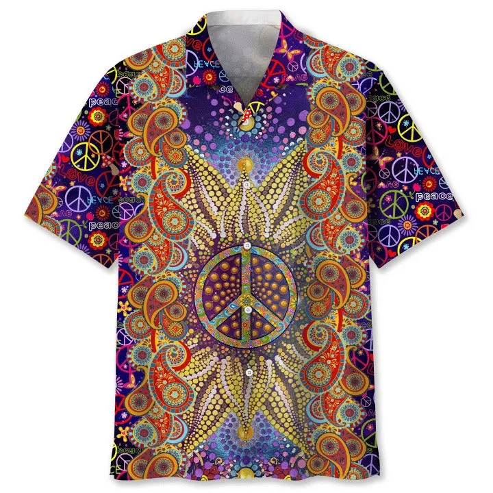 Hippie Flower Hawaiian Shirt, Colorful Hippie Floral Hawaii Beach Shirt, Summer Aloha Beach Shirts