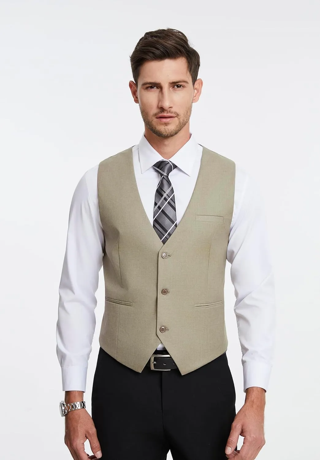 HISDERN Mens Suit Vest Business Casual Dress Waistcoat Vest Solid Color Formal Wedding Vests for Suits or Tuxedo