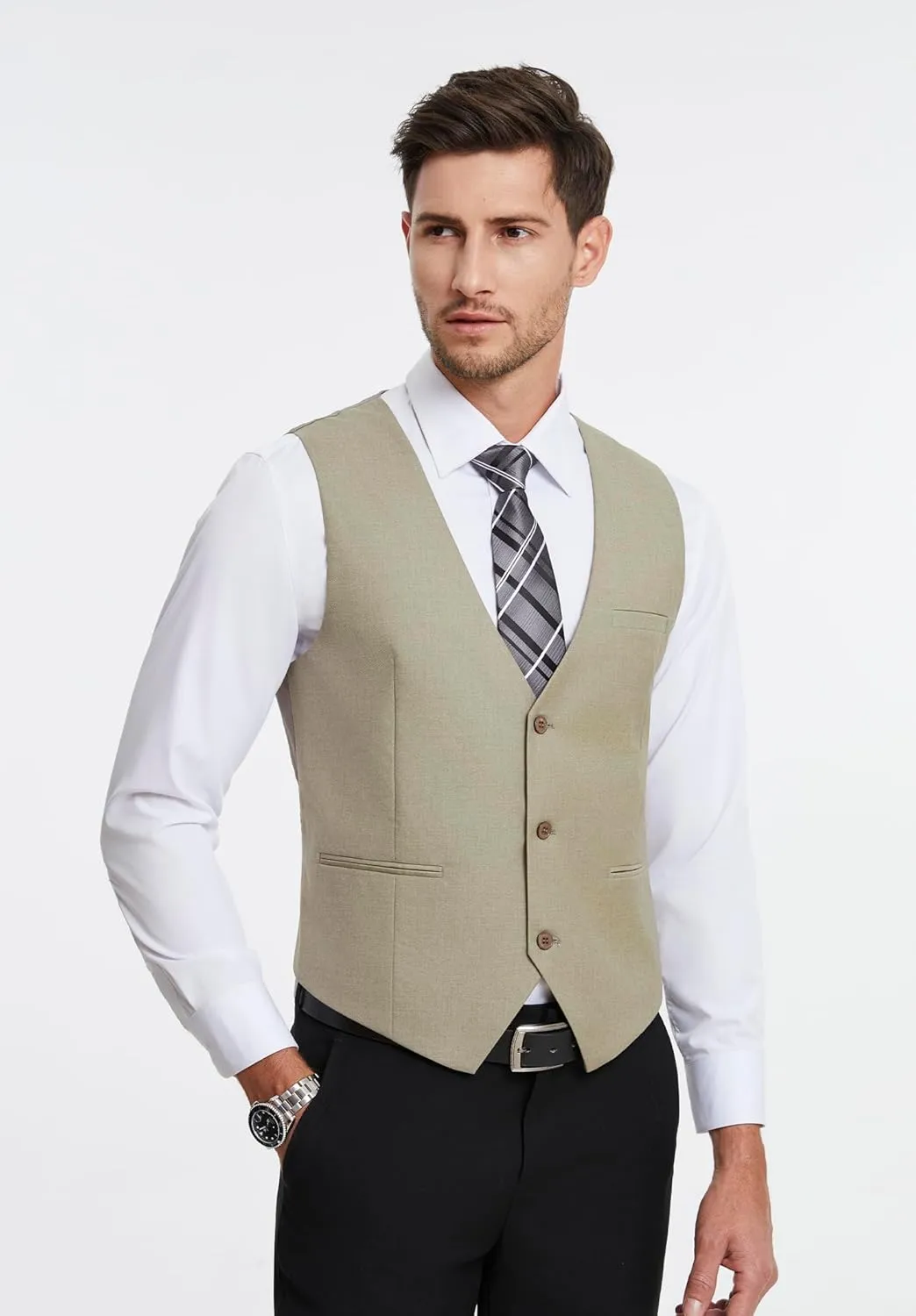 HISDERN Mens Suit Vest Business Casual Dress Waistcoat Vest Solid Color Formal Wedding Vests for Suits or Tuxedo
