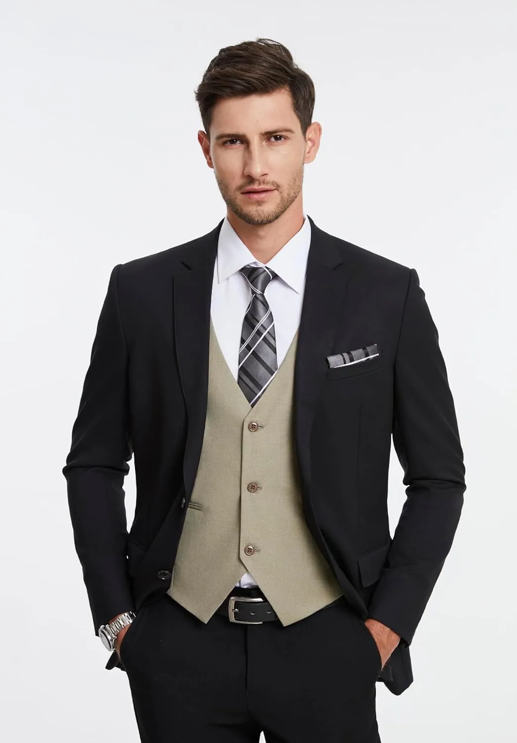 HISDERN Mens Suit Vest Business Casual Dress Waistcoat Vest Solid Color Formal Wedding Vests for Suits or Tuxedo