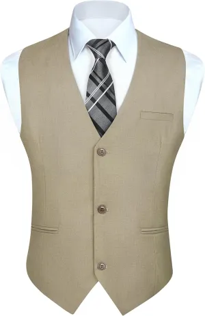 HISDERN Mens Suit Vest Business Casual Dress Waistcoat Vest Solid Color Formal Wedding Vests for Suits or Tuxedo
