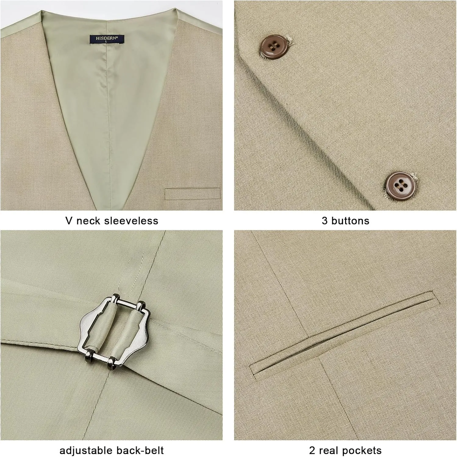 HISDERN Mens Suit Vest Business Casual Dress Waistcoat Vest Solid Color Formal Wedding Vests for Suits or Tuxedo
