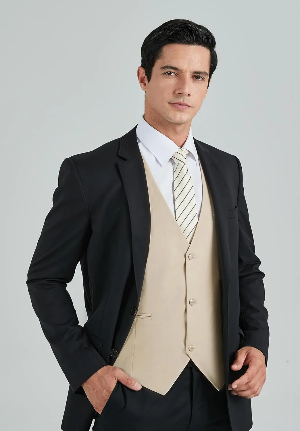 HISDERN Mens Suit Vest Business Formal Dress Vests for Men Solid Color Casual Wedding Tuxedo Party Waistcoat