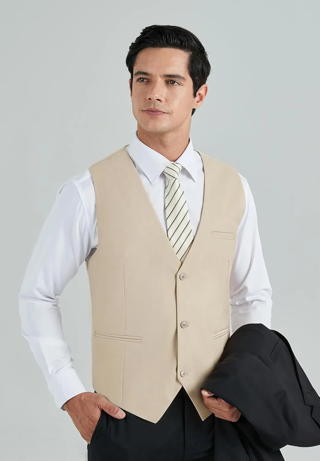 HISDERN Mens Suit Vest Business Formal Dress Vests for Men Solid Color Casual Wedding Tuxedo Party Waistcoat