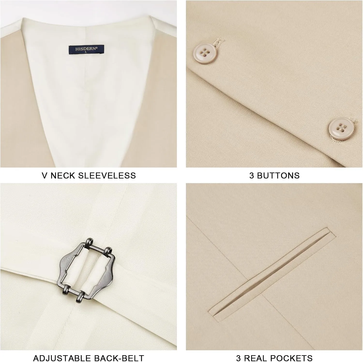 HISDERN Mens Suit Vest Business Formal Dress Vests for Men Solid Color Casual Wedding Tuxedo Party Waistcoat