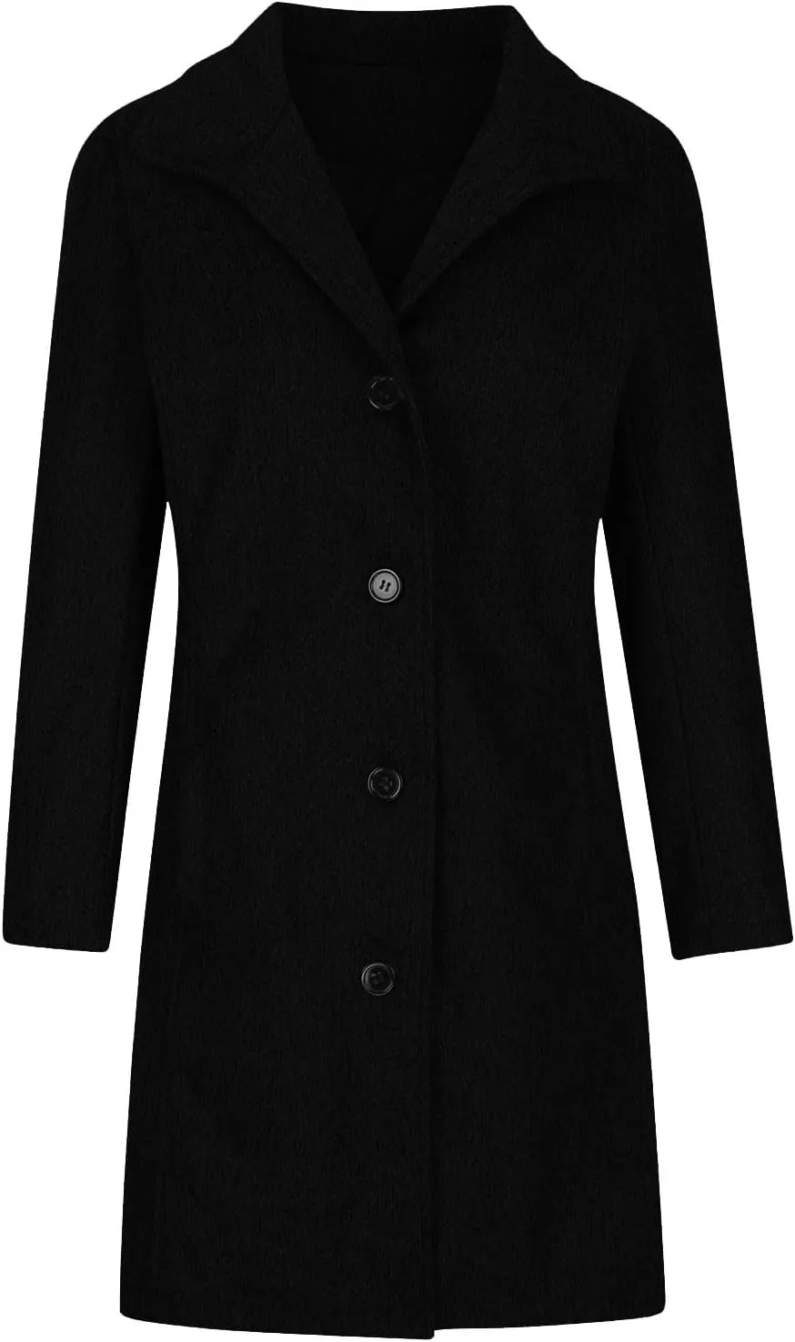 hlysgo Women Winter Wool Blend Pea Coat Mid-Long Trench Coat Single-Breasted Lapel Jacket Outwear with Pockets
