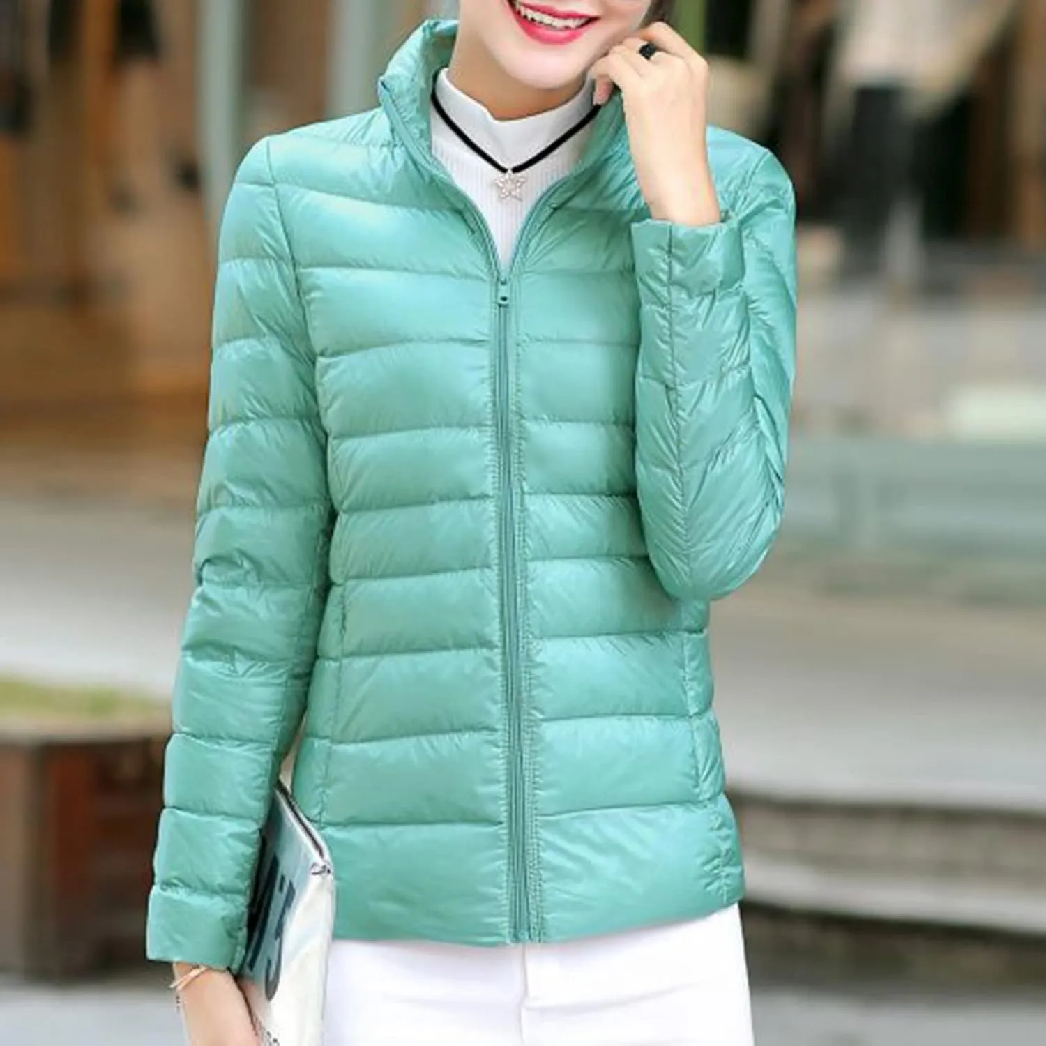 hlysgo Women's Slim-Fit Quilted Puffer Jacket Lightweight Padded Warm Winter Casual Down Coat Zip Jackets