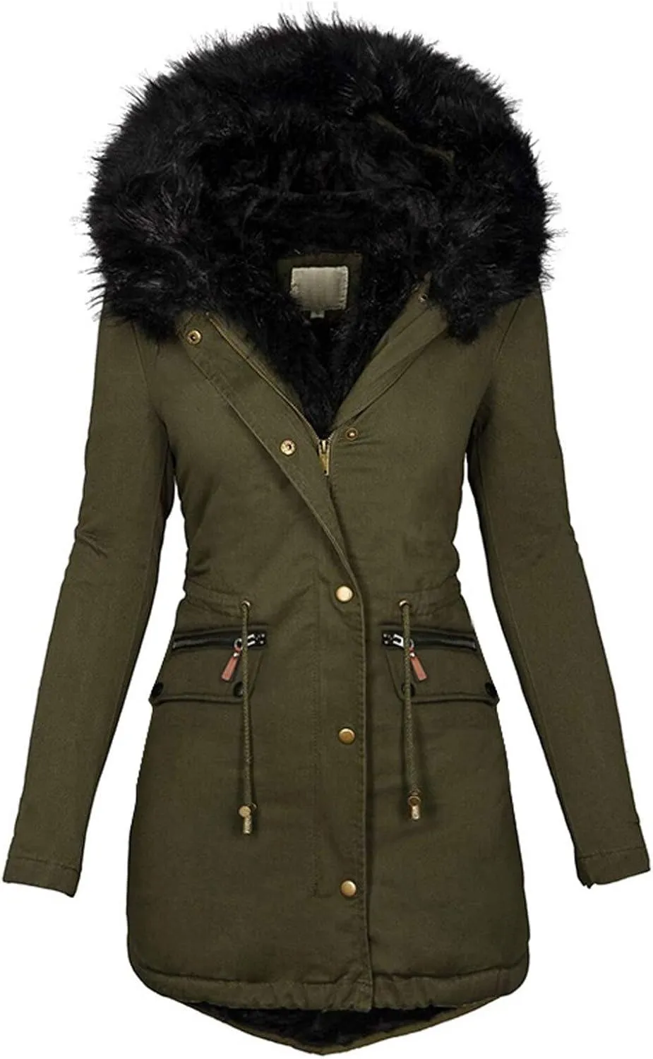 Hooded Winter Down Puffer Coat Fleece Lined Coats Ladies Padded Thermal Overcoat with Faux Hooded Windproof Thicken