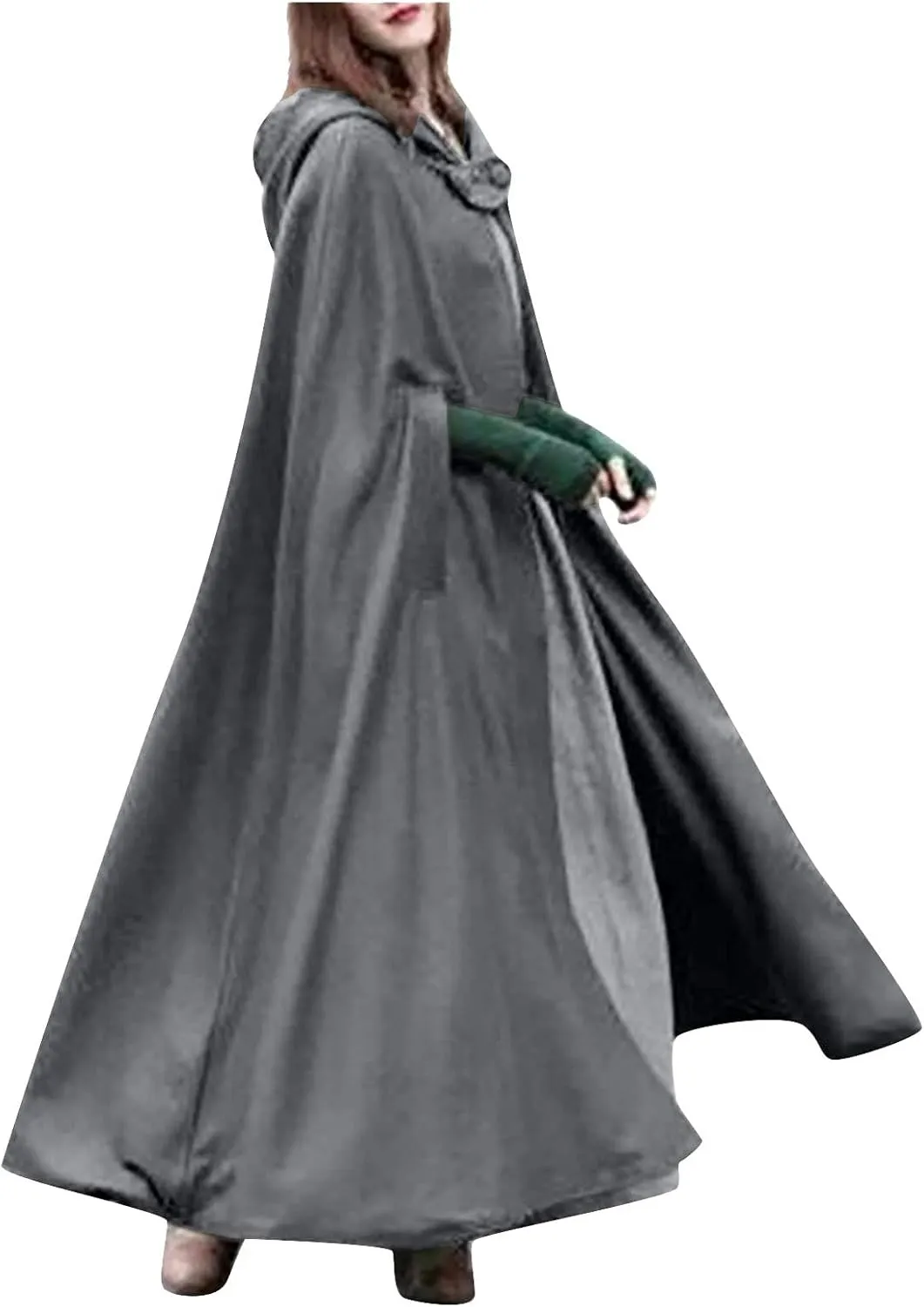 Hooded Wool Blend Cloak Cape Poncho Women's Hooded Maxi Cloak Coat Winter Warm Long Cloak Cosplay Costumes Outerwear