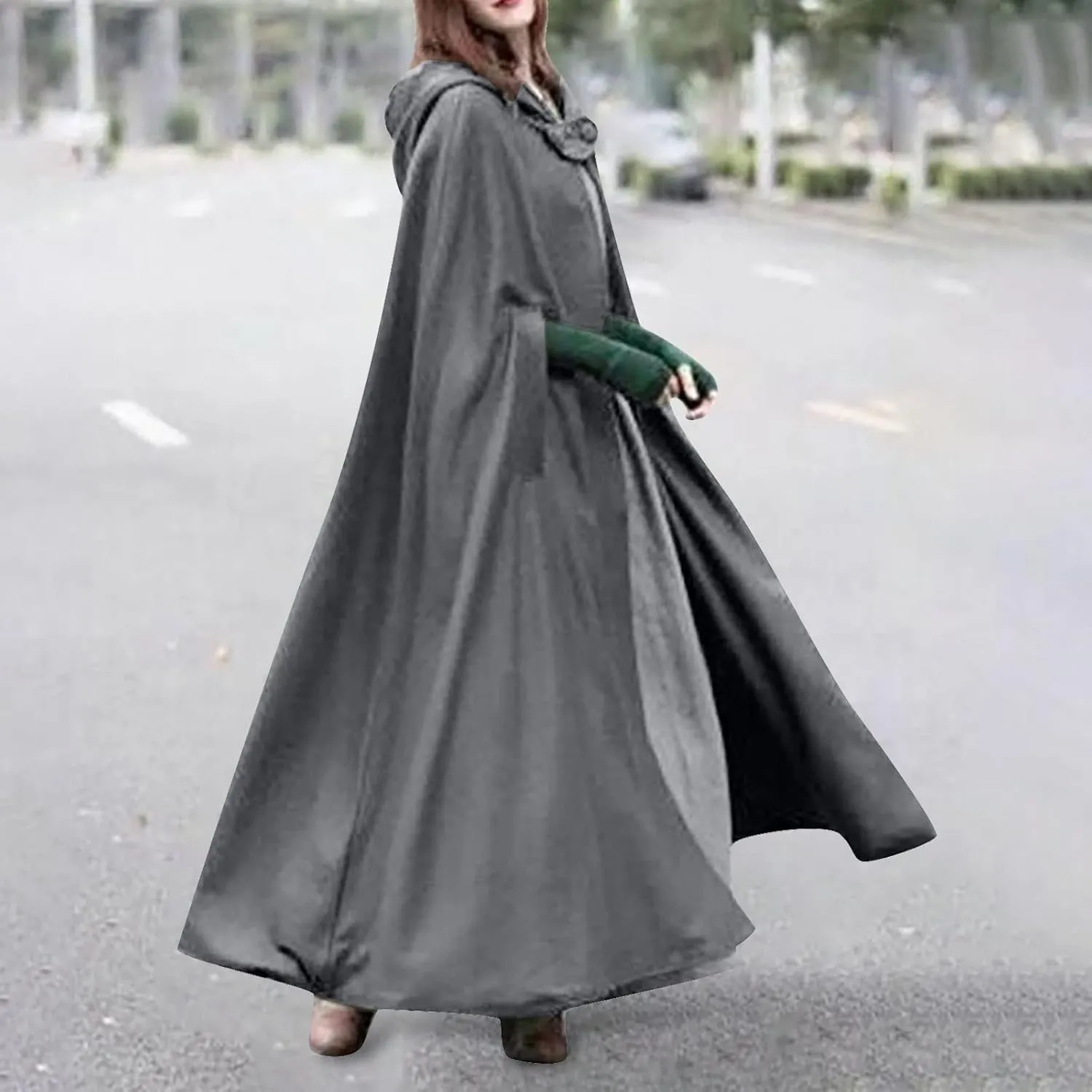 Hooded Wool Blend Cloak Cape Poncho Women's Hooded Maxi Cloak Coat Winter Warm Long Cloak Cosplay Costumes Outerwear
