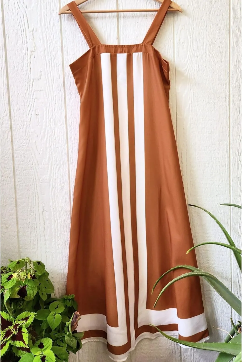 Hooever Women Color Block Maxi Dress Boho Striped Shoulder Strap Sundress Square Neck Summer Beach Dresses