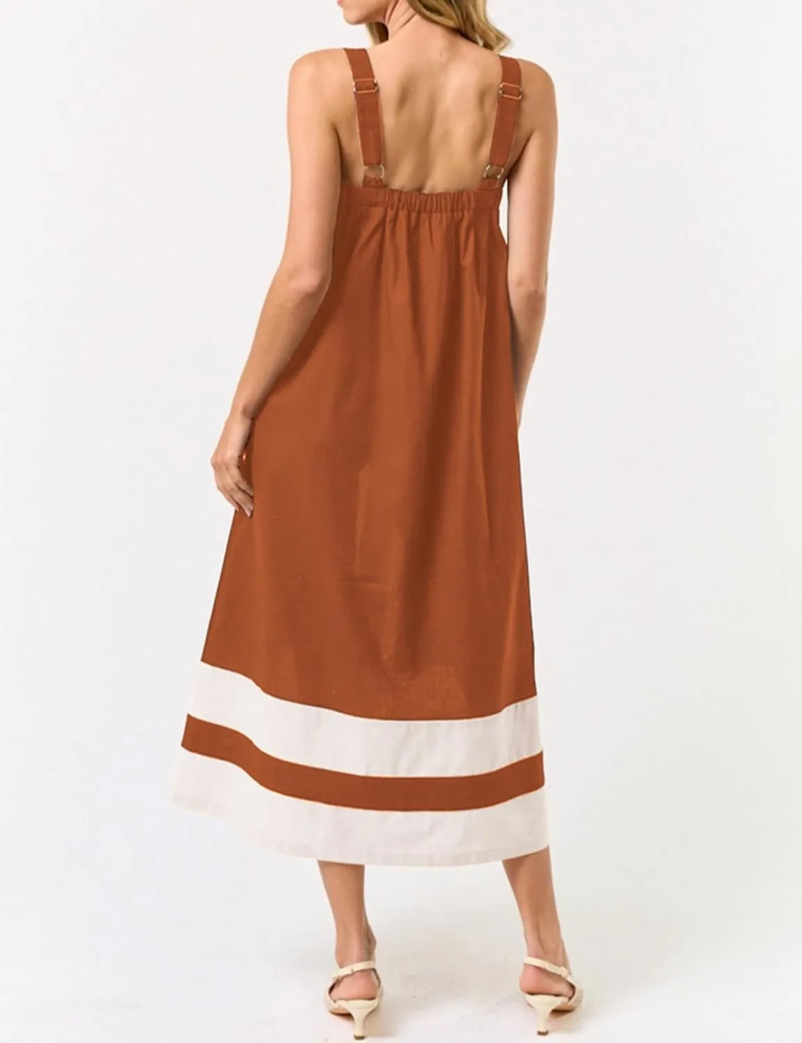 Hooever Women Color Block Maxi Dress Boho Striped Shoulder Strap Sundress Square Neck Summer Beach Dresses