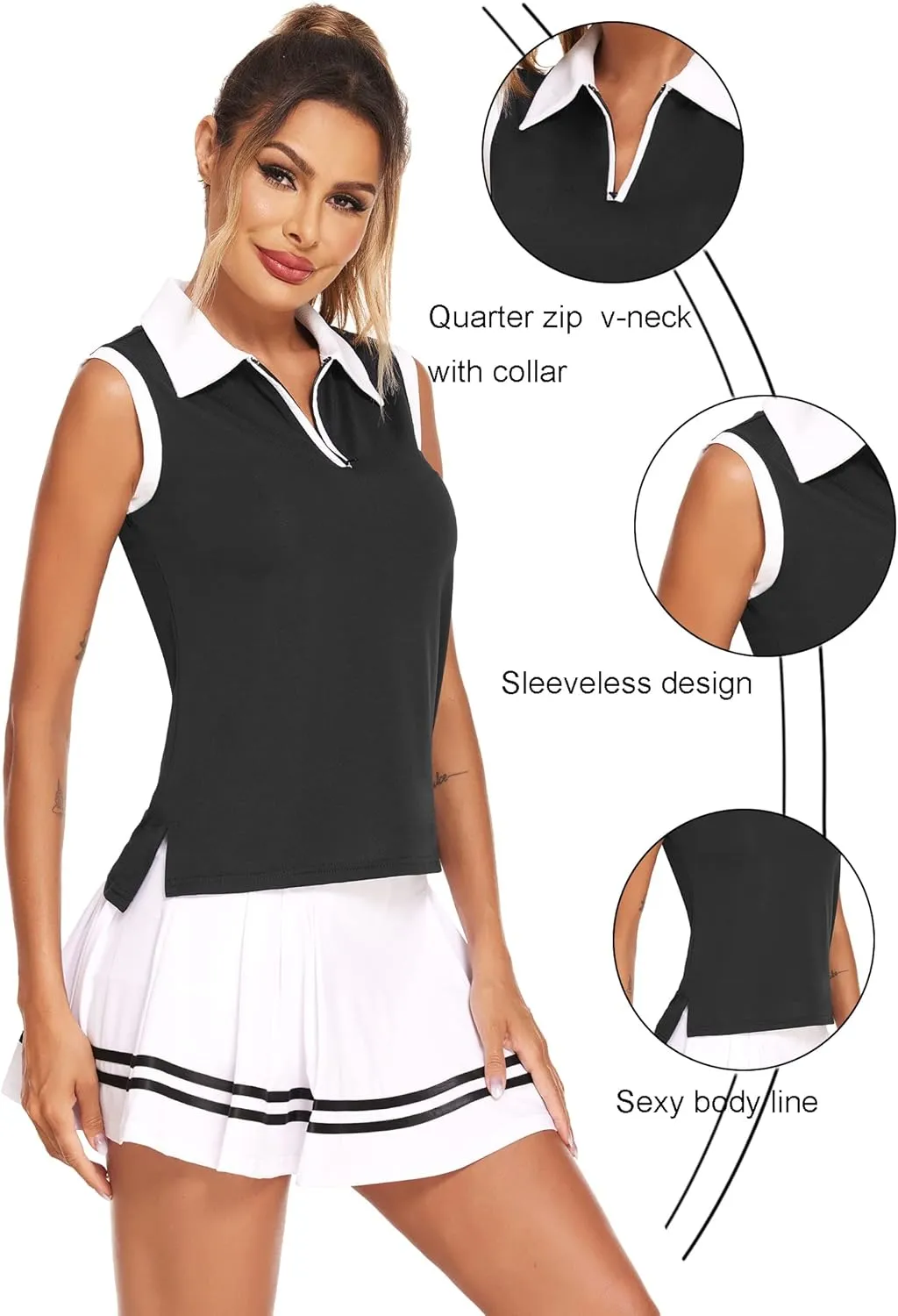 HOTLOOX Women Sleeveless Golf Polo Shirts Summer 2025 UPF 50  Zipper V Neck Tennis Tank Top S-XXL