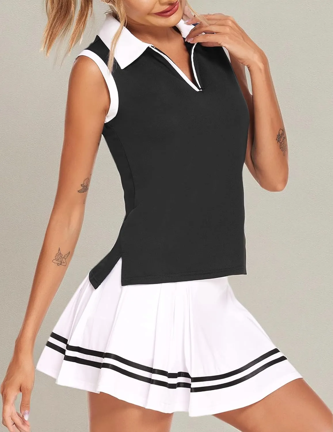 HOTLOOX Women Sleeveless Golf Polo Shirts Summer 2025 UPF 50  Zipper V Neck Tennis Tank Top S-XXL
