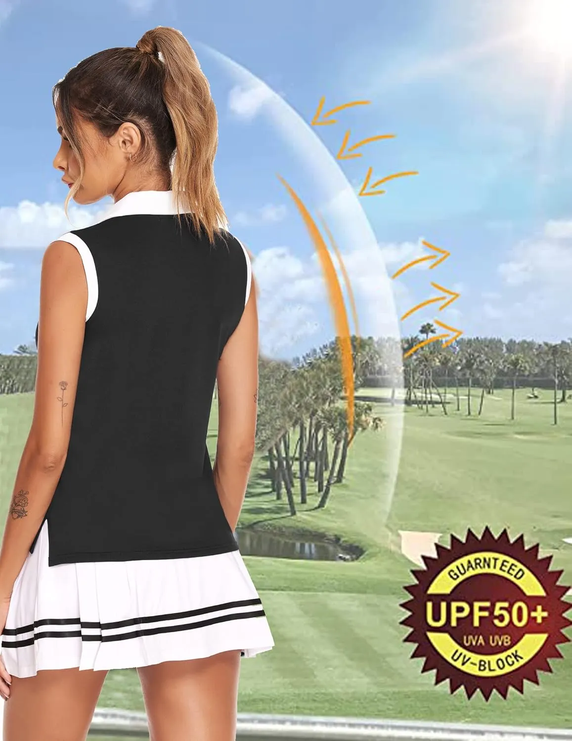 HOTLOOX Women Sleeveless Golf Polo Shirts Summer 2025 UPF 50  Zipper V Neck Tennis Tank Top S-XXL