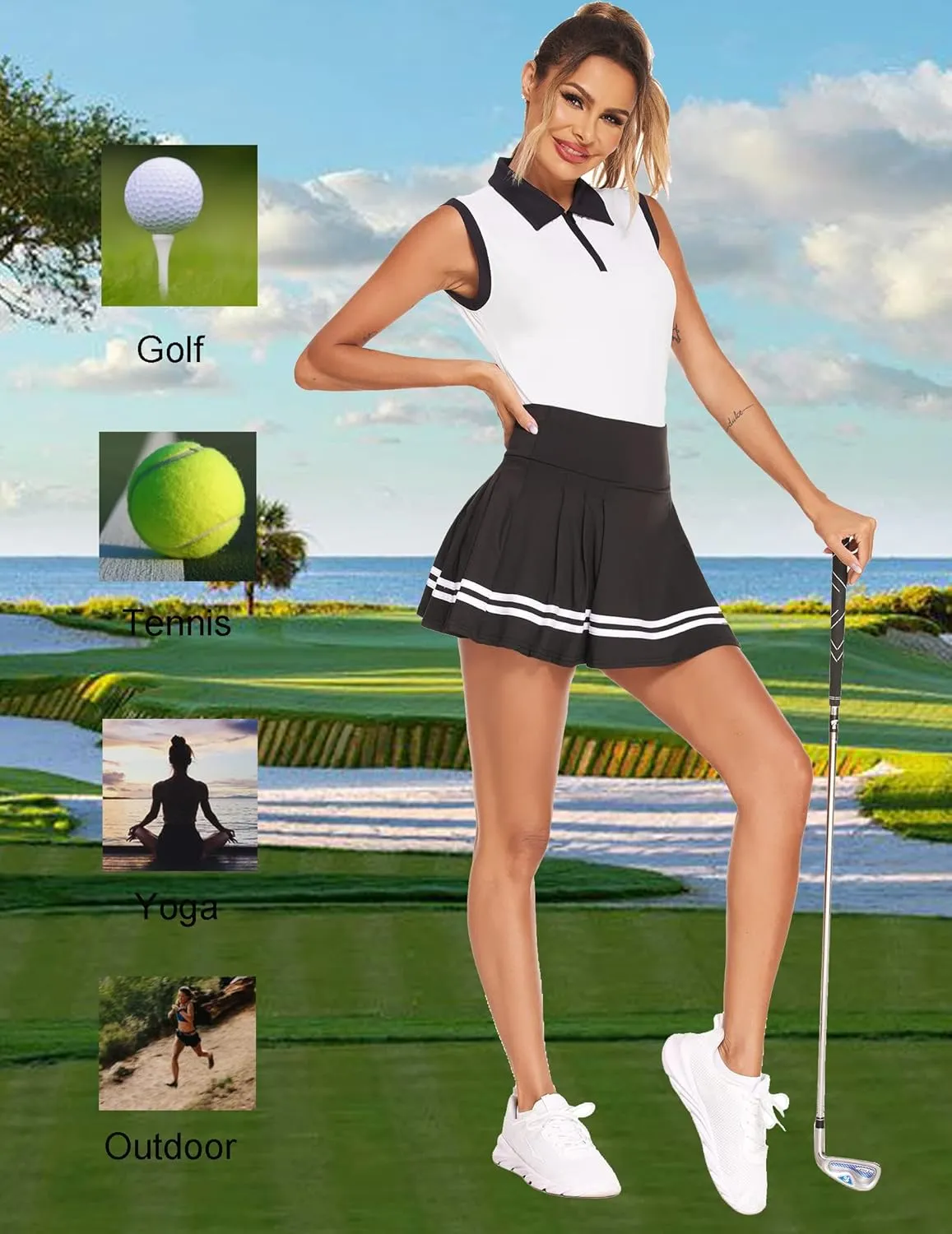 HOTLOOX Women Sleeveless Golf Polo Shirts Summer 2025 UPF 50  Zipper V Neck Tennis Tank Top S-XXL