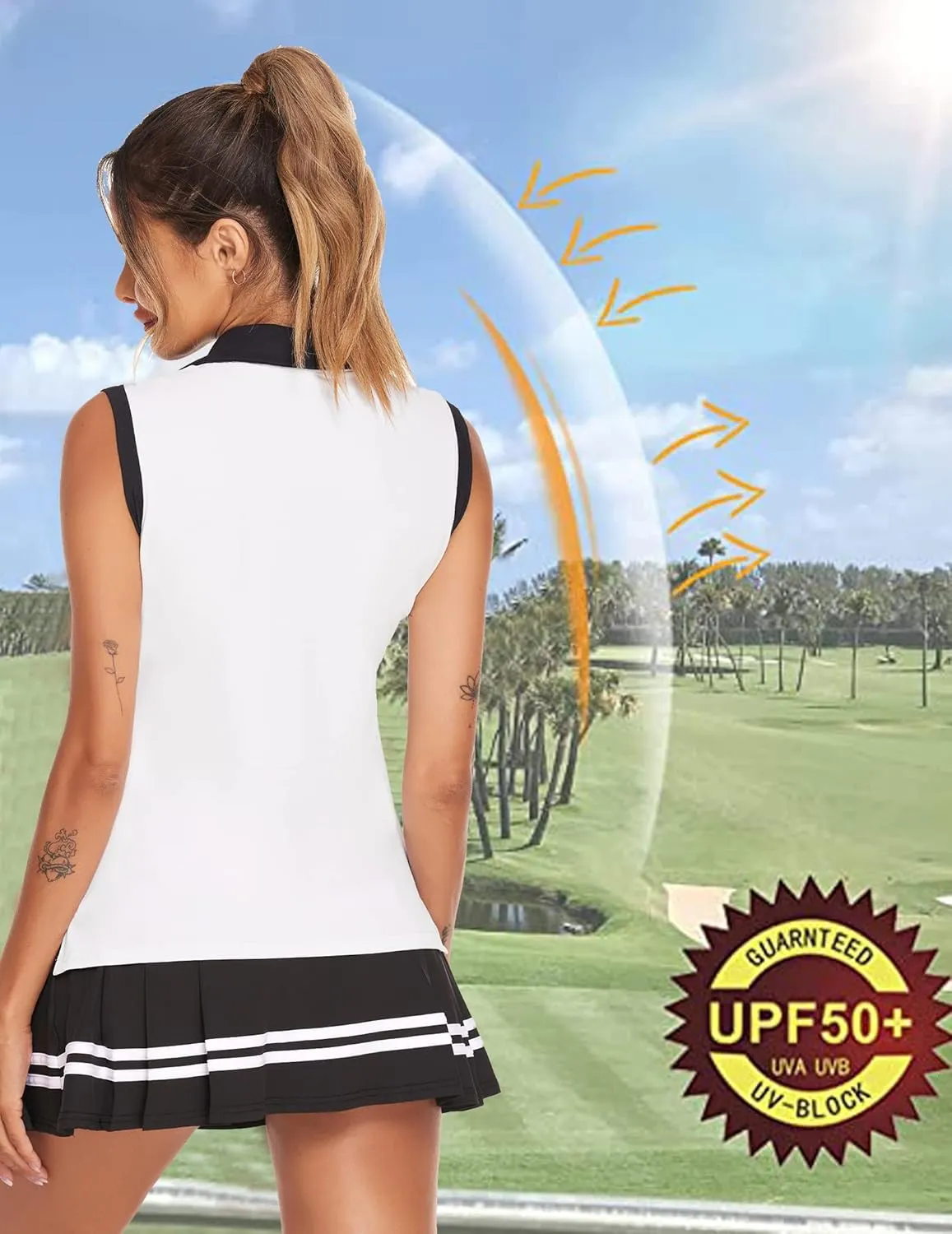 HOTLOOX Women Sleeveless Golf Polo Shirts Summer 2025 UPF 50  Zipper V Neck Tennis Tank Top S-XXL
