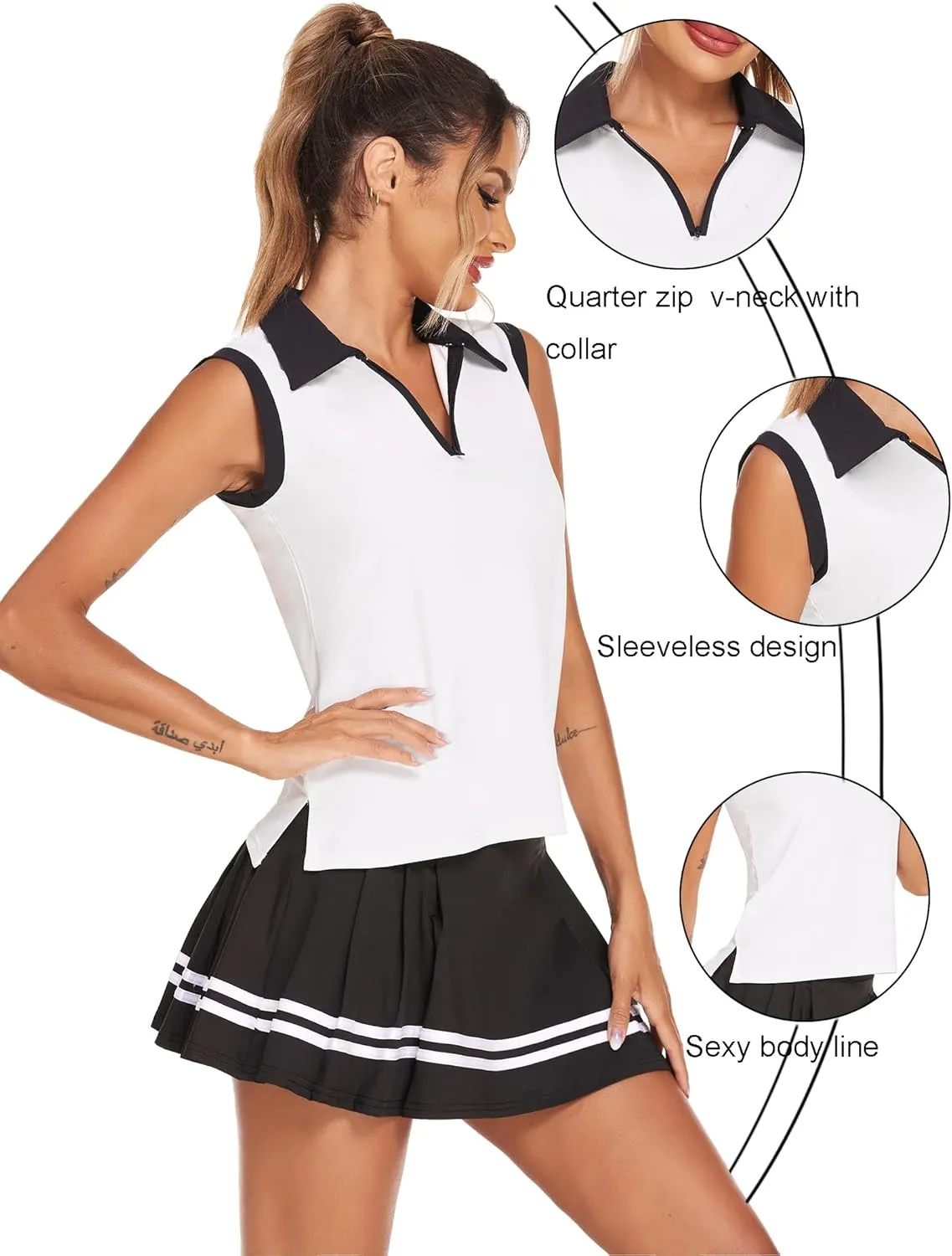HOTLOOX Women Sleeveless Golf Polo Shirts Summer 2025 UPF 50  Zipper V Neck Tennis Tank Top S-XXL