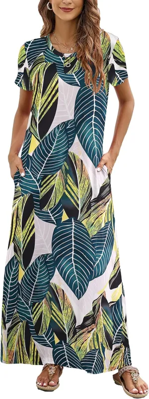 Hount Women's Summer Short Sleeve Maxi Dresses Casual 2025 Loose Beach Sundresses Tshirt Dresses with Pockets