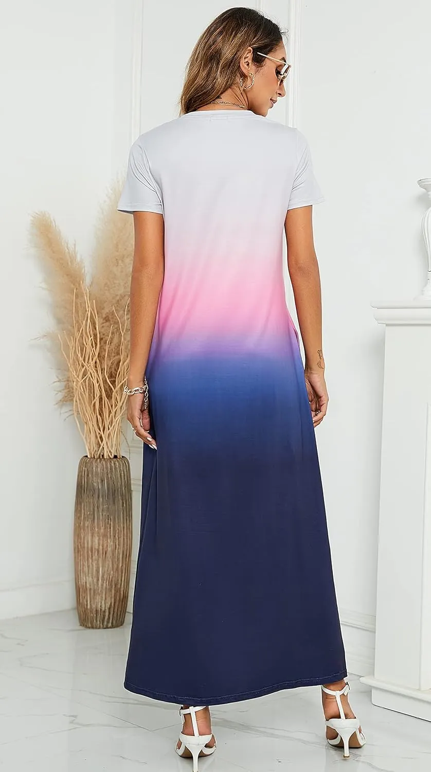 Hount Women's Summer Short Sleeve Maxi Dresses Casual 2025 Loose Beach Sundresses Tshirt Dresses with Pockets