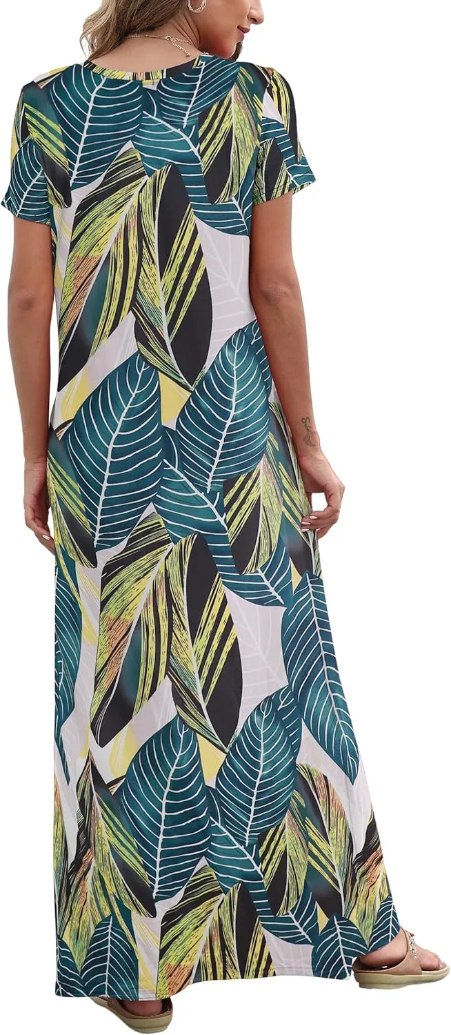 Hount Women's Summer Short Sleeve Maxi Dresses Casual 2025 Loose Beach Sundresses Tshirt Dresses with Pockets