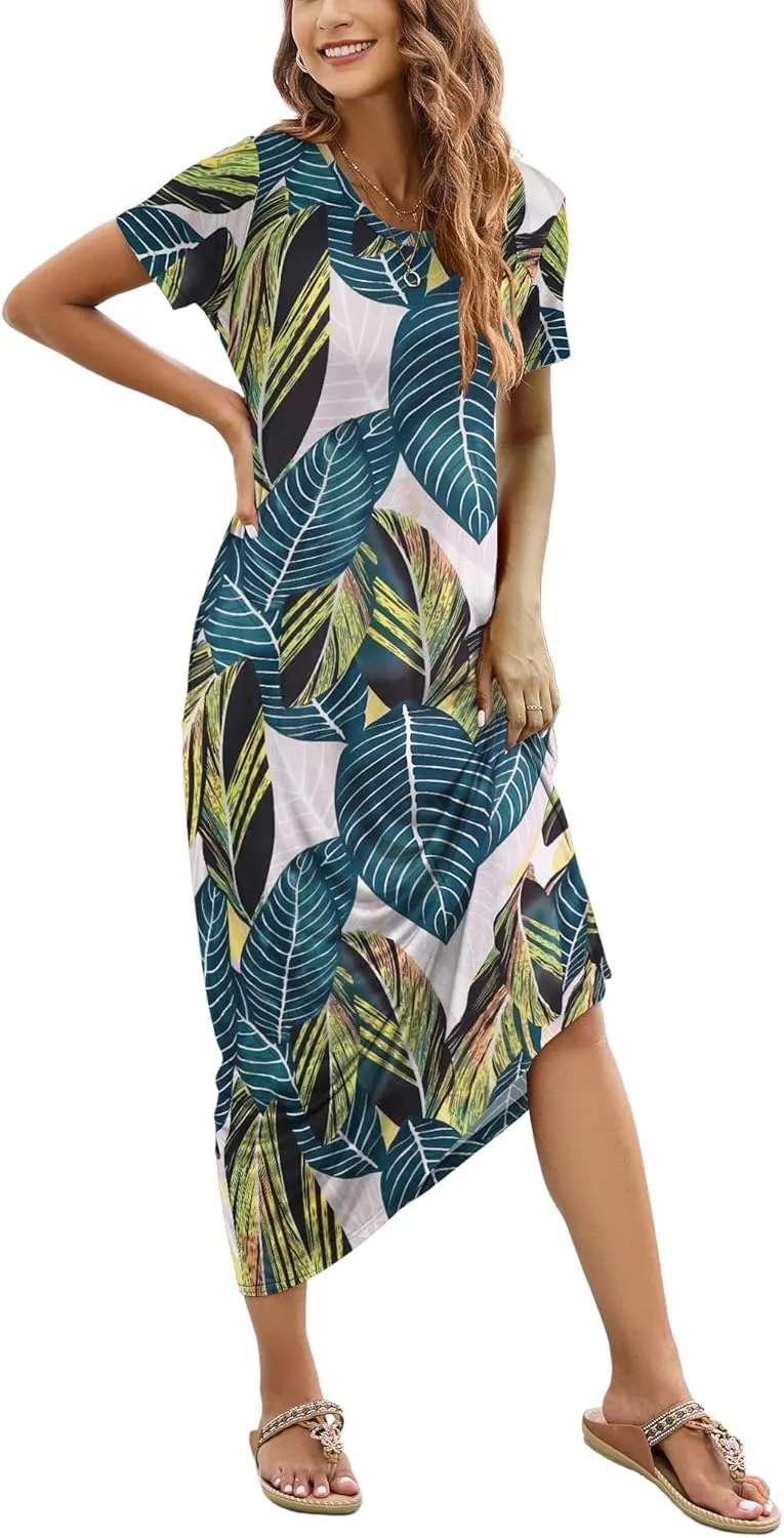 Hount Women's Summer Short Sleeve Maxi Dresses Casual 2025 Loose Beach Sundresses Tshirt Dresses with Pockets