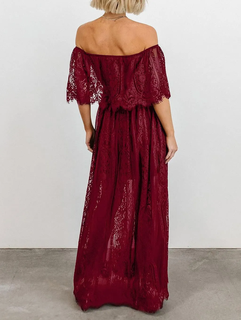 HOYISHION Women's Off The Shoulder Floral Lace Maxi Dress White Bridesmaid Wedding Party Maternity Photoshoot Long Dresses