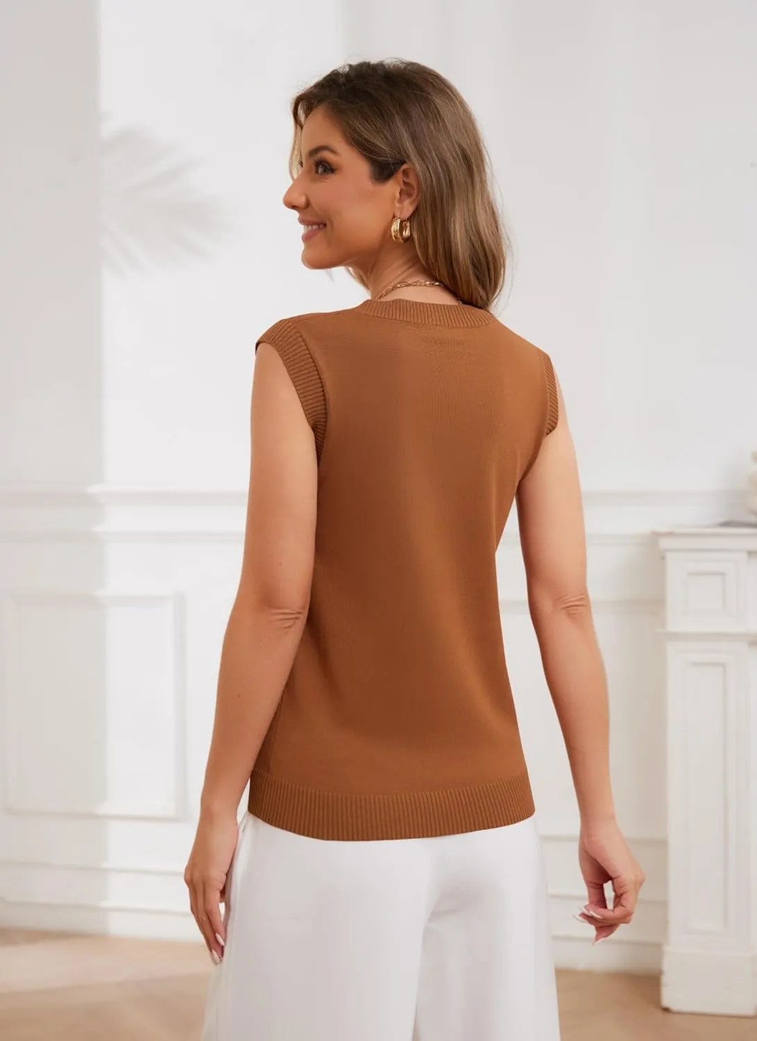 HVT Vest Tops for Women Button Up Round Neck Vest Knitted Tank Tops Casual Sleeveless Cardigan for Women