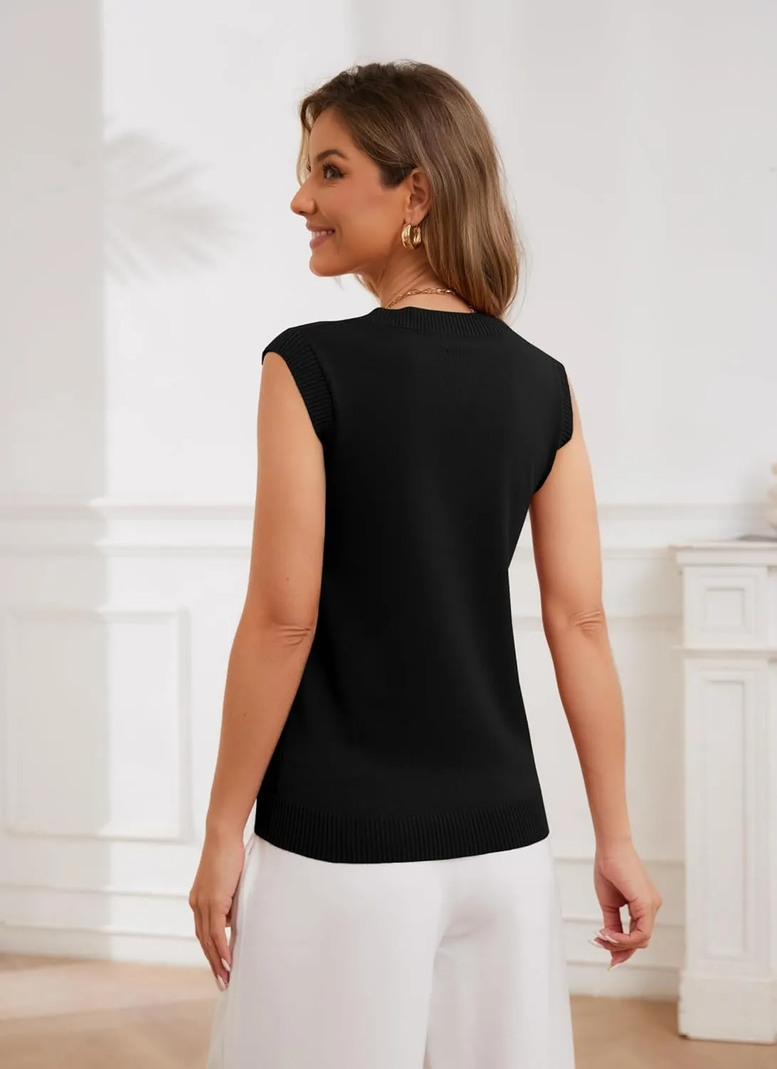 HVT Vest Tops for Women Button Up Round Neck Vest Knitted Tank Tops Casual Sleeveless Cardigan for Women