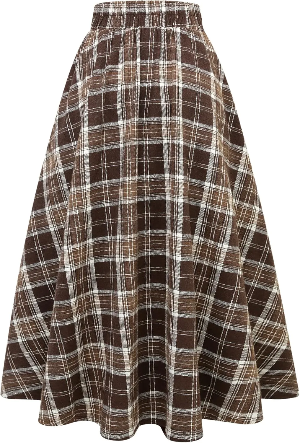 IDEALSANXUN Womens Plaid Skirts Fall Winter High Waisted A Line Long Pleated Maxi Skirt with Pockets