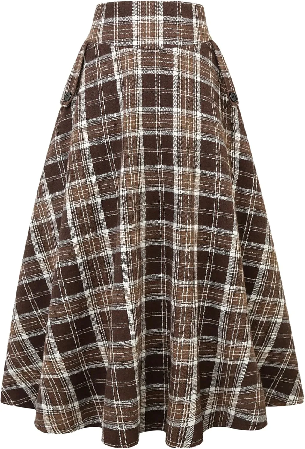 IDEALSANXUN Womens Plaid Skirts Fall Winter High Waisted A Line Long Pleated Maxi Skirt with Pockets