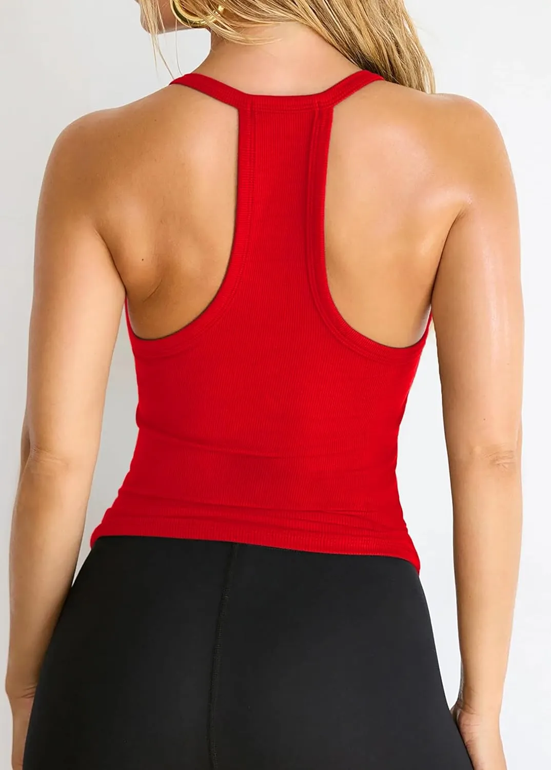 iGENJUN Workout Tops for Women Racerback Basic Tank Summer 2024 Camisole V Neck Slim Fit Ribbed Sleeveless