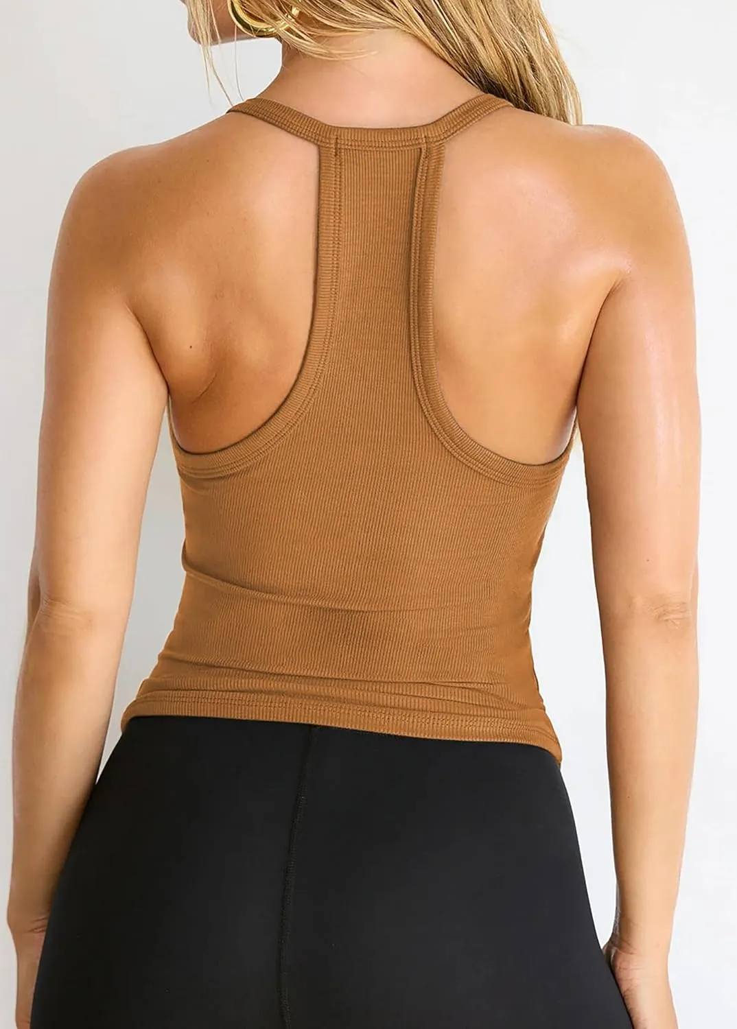 iGENJUN Workout Tops for Women Racerback Basic Tank Summer 2024 Camisole V Neck Slim Fit Ribbed Sleeveless
