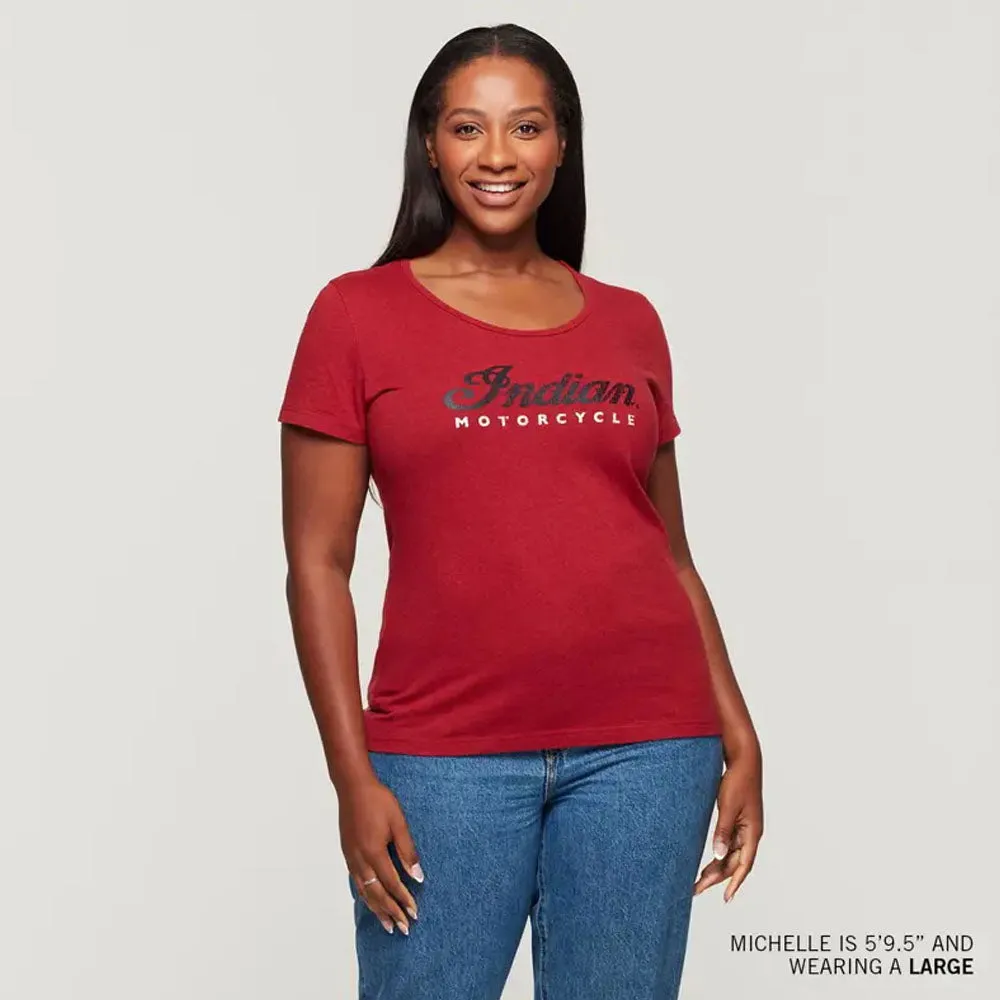 Indian Motorcycle  Womens 2 Color Foil Script T-Shirt Tee Lightweight Comfy Red