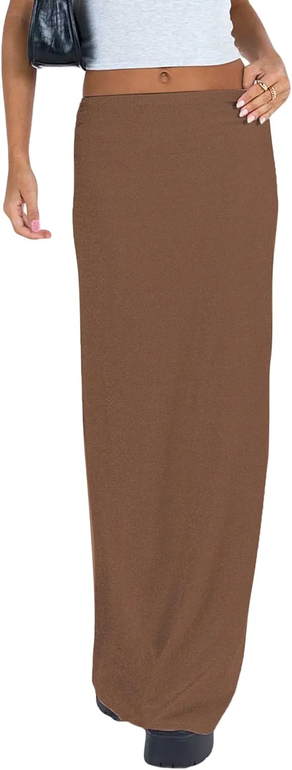 iTranyee Women Y2k Solid Color Pencil Maxi Skirt Trendy Elastic Waist Long Wrap Skirts Sexy Bodycon Stretchy Skirt Streetwear
