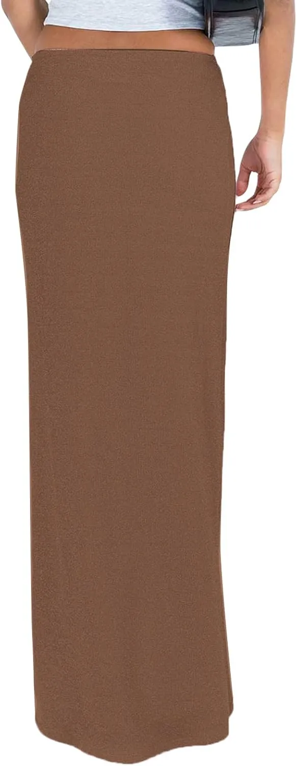 iTranyee Women Y2k Solid Color Pencil Maxi Skirt Trendy Elastic Waist Long Wrap Skirts Sexy Bodycon Stretchy Skirt Streetwear