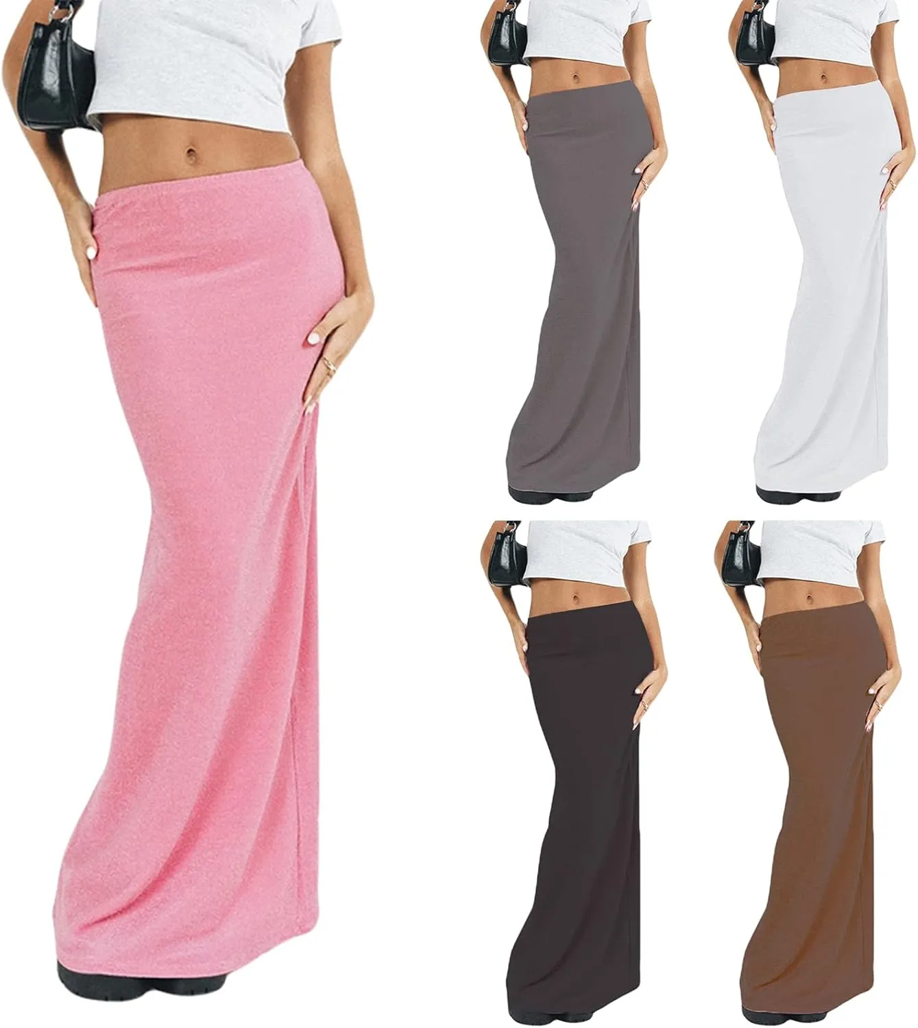 iTranyee Women Y2k Solid Color Pencil Maxi Skirt Trendy Elastic Waist Long Wrap Skirts Sexy Bodycon Stretchy Skirt Streetwear